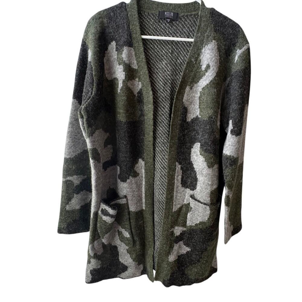 Ladies Modern Canvas cozy camouflage cardigan M green black